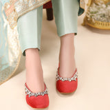 Crimson Charm Heels – Velvet with Silver Embellishments For Women