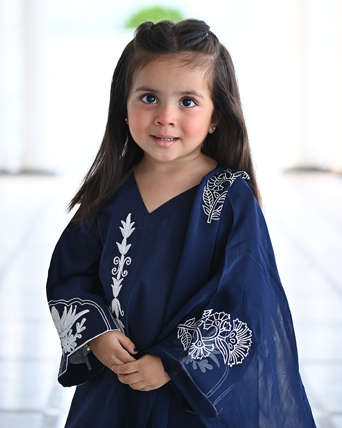 Embroidered Lawn 3-Piece Suit with Chiffon Dupatta For Girls