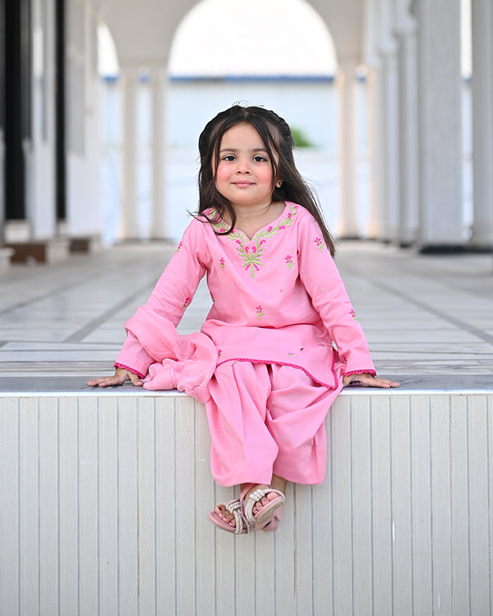 Premium Embroidered Lawn Suit with Block Printed Dupatta For Girls