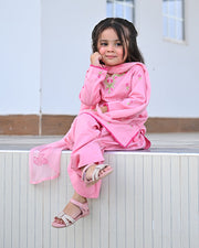 Premium Embroidered Lawn Suit with Block Printed Dupatta For Girls