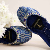 Bandhani Cobalt Green & Blue Mirror Work Khussa For Women
