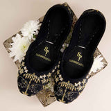 Royal Black Elephant Embroidered Khussa For Women