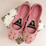 Blush Pink Floral Embellished Velvet Khussa For Women