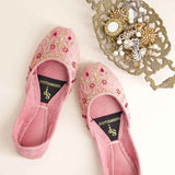 Blush Pink Floral Embellished Velvet Khussa For Women