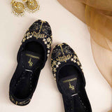 Royal Black Elephant Embroidered Khussa For Women