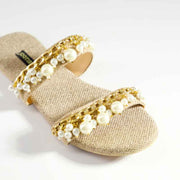 Riviera Pearl – Pearl & Chain Statement Flats For Women