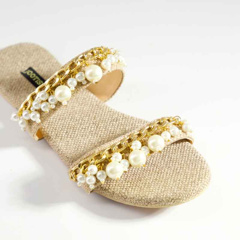 Riviera Pearl – Pearl & Chain Statement Flats For Women
