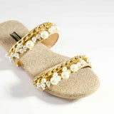 Riviera Pearl – Pearl & Chain Statement Flats For Women