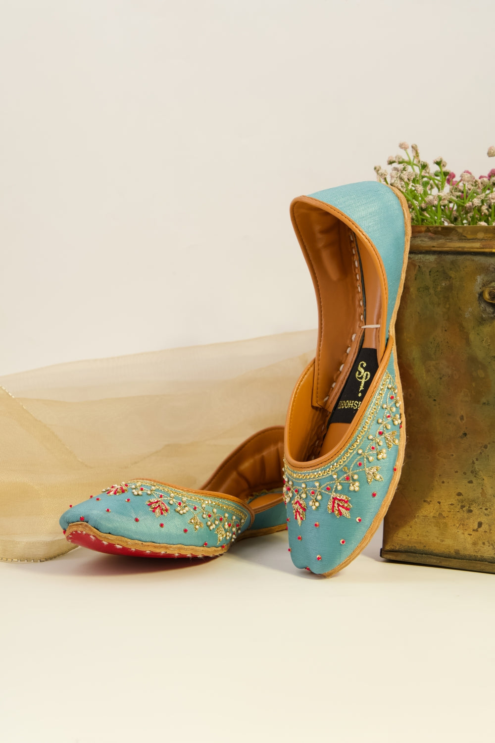 Dastoor Aqua Blue Embellished Khussa For Women