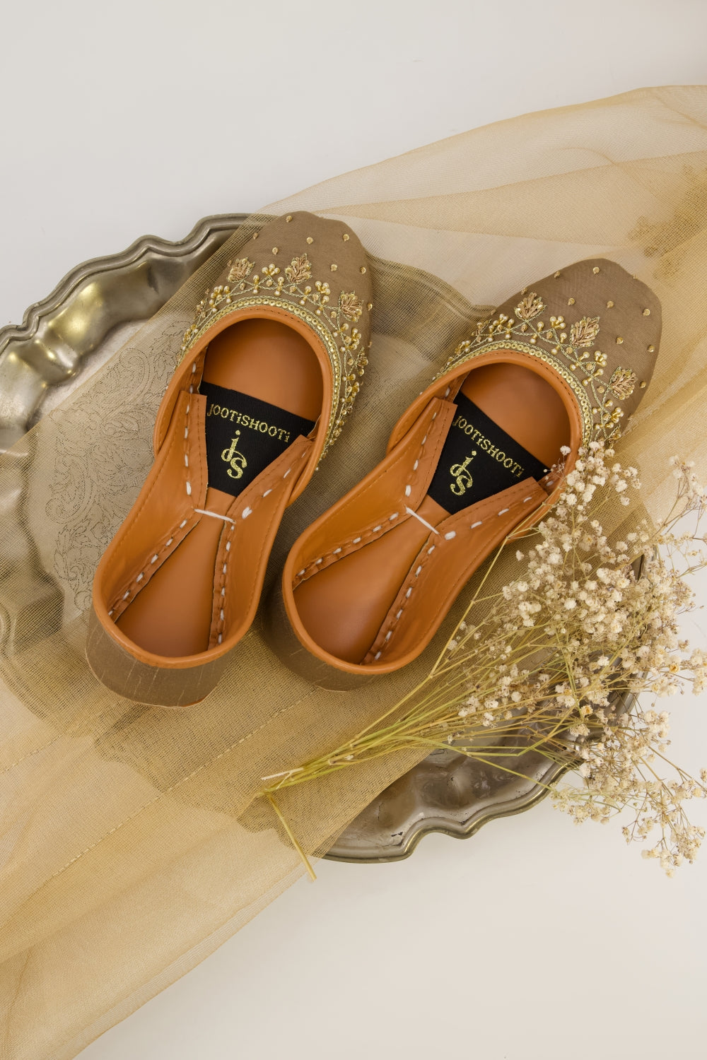 Zarmin Taupe Hand-Embellished Khussa For Women