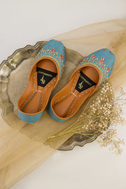 Dastoor Aqua Blue Embellished Khussa For Women