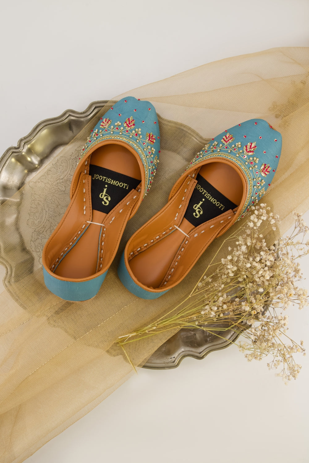 Dastoor Aqua Blue Embellished Khussa For Women