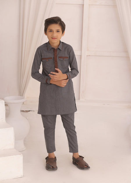 Kids Grey Kurta Pajama – Elegant & Comfortable For Boys