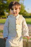 White Kurta with Sequin Jamawar Waistcoat For Boys