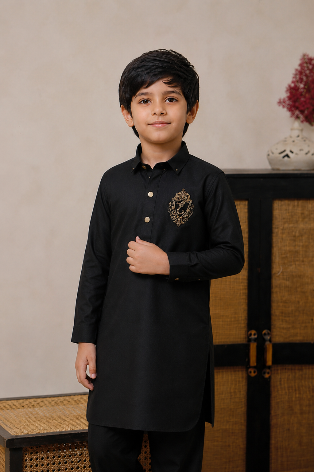 Black Father & Son Matching Kameez Shalwar Set For Men & Kid