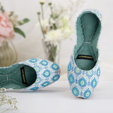 Kairi – Blue & White Khussas with Elegant Green Accents For Women