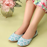 Kairi – Blue & White Khussas with Elegant Green Accents For Women