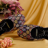 Laila – Dark Floral Khussas with Elegant Multi-Colored Design For Women