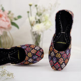 Laila – Dark Floral Khussas with Elegant Multi-Colored Design For Women