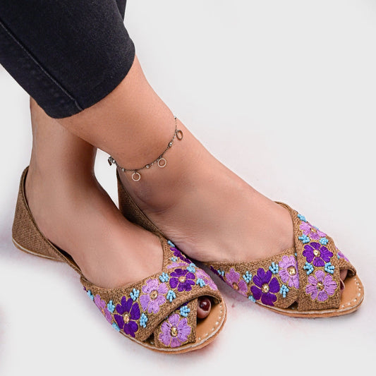 Peshawari Cut Khussa with Jute Finish For Women