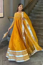 Afroz Jahan Mustard Raw Silk Maxi with Net Dupatta For Women