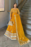 Afroz Jahan Mustard Raw Silk Maxi with Net Dupatta For Women