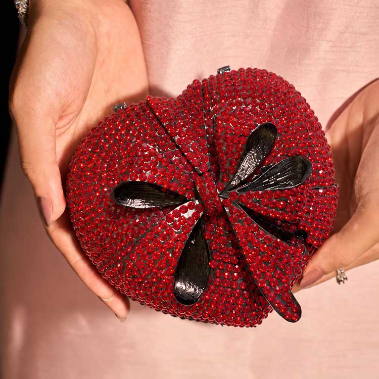 Luxury Heart Crystal Clutch – Gold & Red For Women