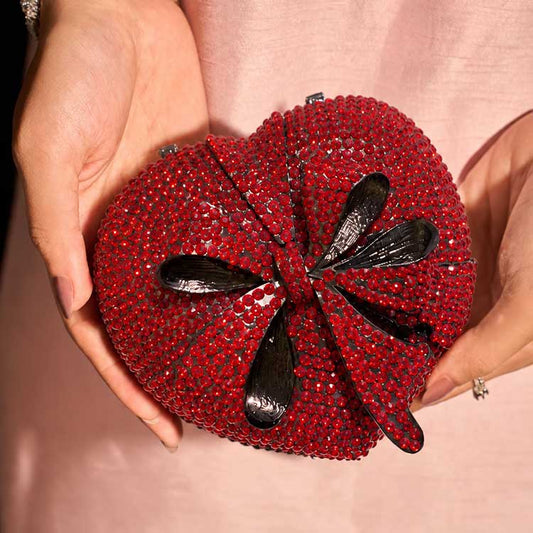 Luxury Heart Crystal Clutch – Gold & Red For Women
