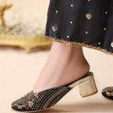 Floral Majesty Heels – Embroidered Velvet Elegance For Women