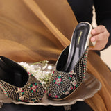 Floral Majesty Heels – Embroidered Velvet Elegance For Women