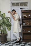 Self-Golden & White Color Kurta Pajama For Men
