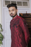 Maroon Color Extravagant Embroidered Cotton Silk Kurta Pajama For Men
