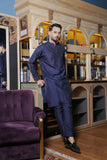 Blue Color Green Embroidered Cotton-Silk Kurta Pajama For Men