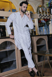 White Color Grey Embroidered Kurta Pajama For Men