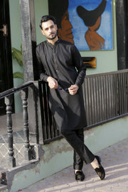 Black Color Embroidered Kurta Pajama For Men