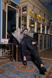 Black Color Copper Motifs Embroidered Kurta Pajama For Men