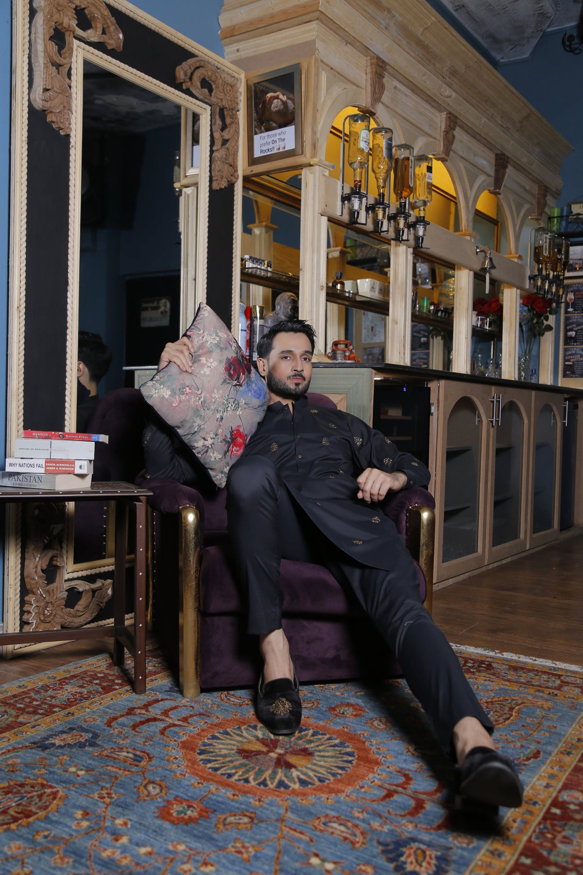 Black Color Copper Motifs Embroidered Kurta Pajama For Men
