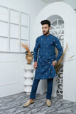 Sea-Green Color Embroidered Kurta Pajama For Men