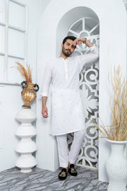 White Color Embroidered Kurta Pajama For Men