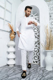 White Color Embroidered Kurta Pajama For Men