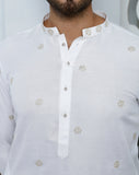 White Color Embroidered Kurta Pajama For Men