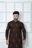 Dark Brown Color Embroidered Kurta Pajama For Men