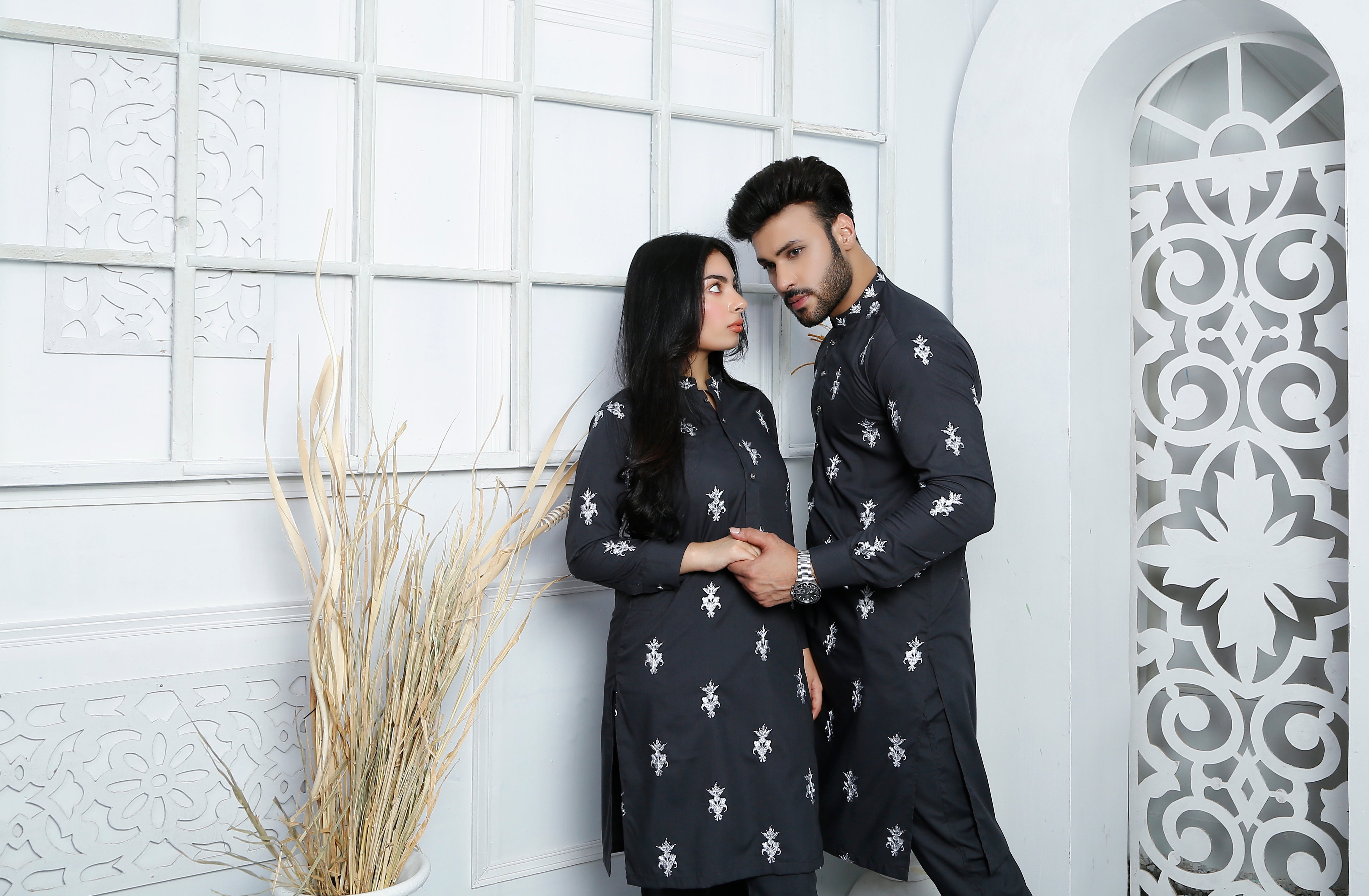 Gray Color Embroidered Kurta & Trouser For Couple