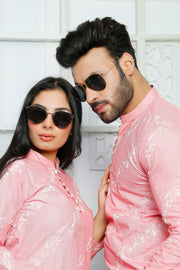 Pink Color Embroidered Kurta & Trouser For Couple