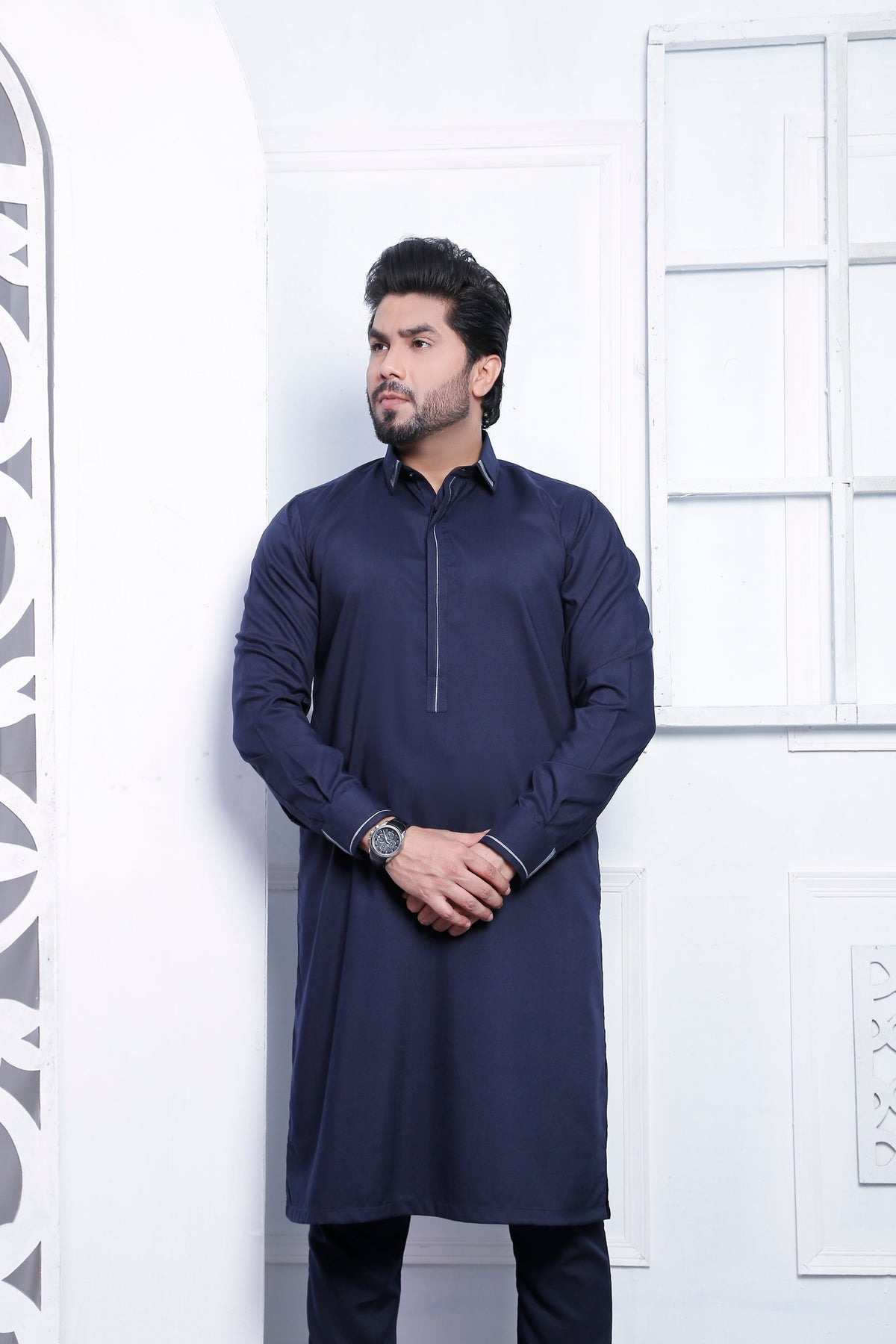 Blue Color Embroidered Kurta Pajama For Men