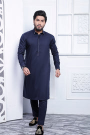 Blue Color Embroidered Kurta Pajama For Men