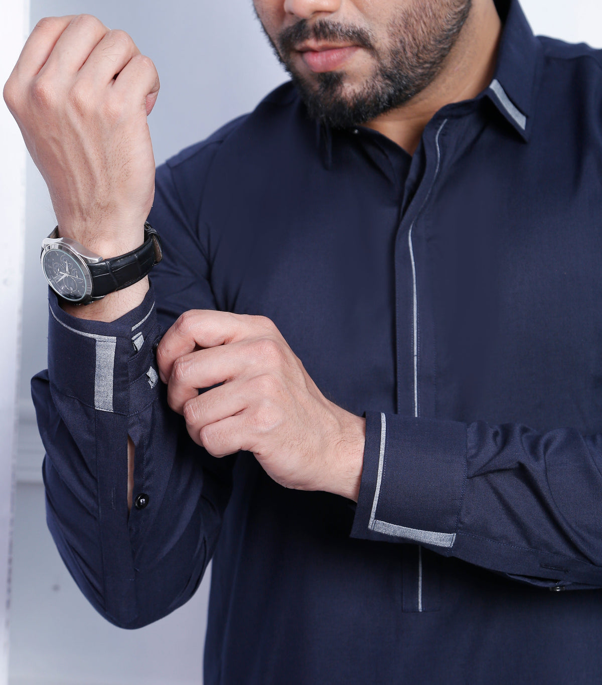 Blue Color Embroidered Kurta Pajama For Men