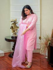 Pink Embroidered Jacquard 3-Piece Eid Suit For Women