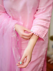Pink Embroidered Jacquard 3-Piece Eid Suit For Women