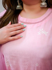 Pink Embroidered Jacquard 3-Piece Eid Suit For Women
